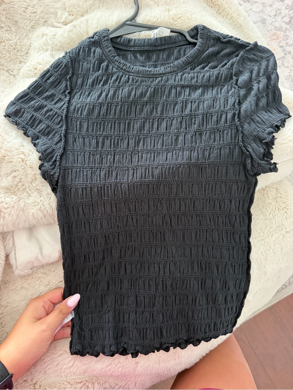 American Eagle Outfitters Black Smocked Short Sleeve Top